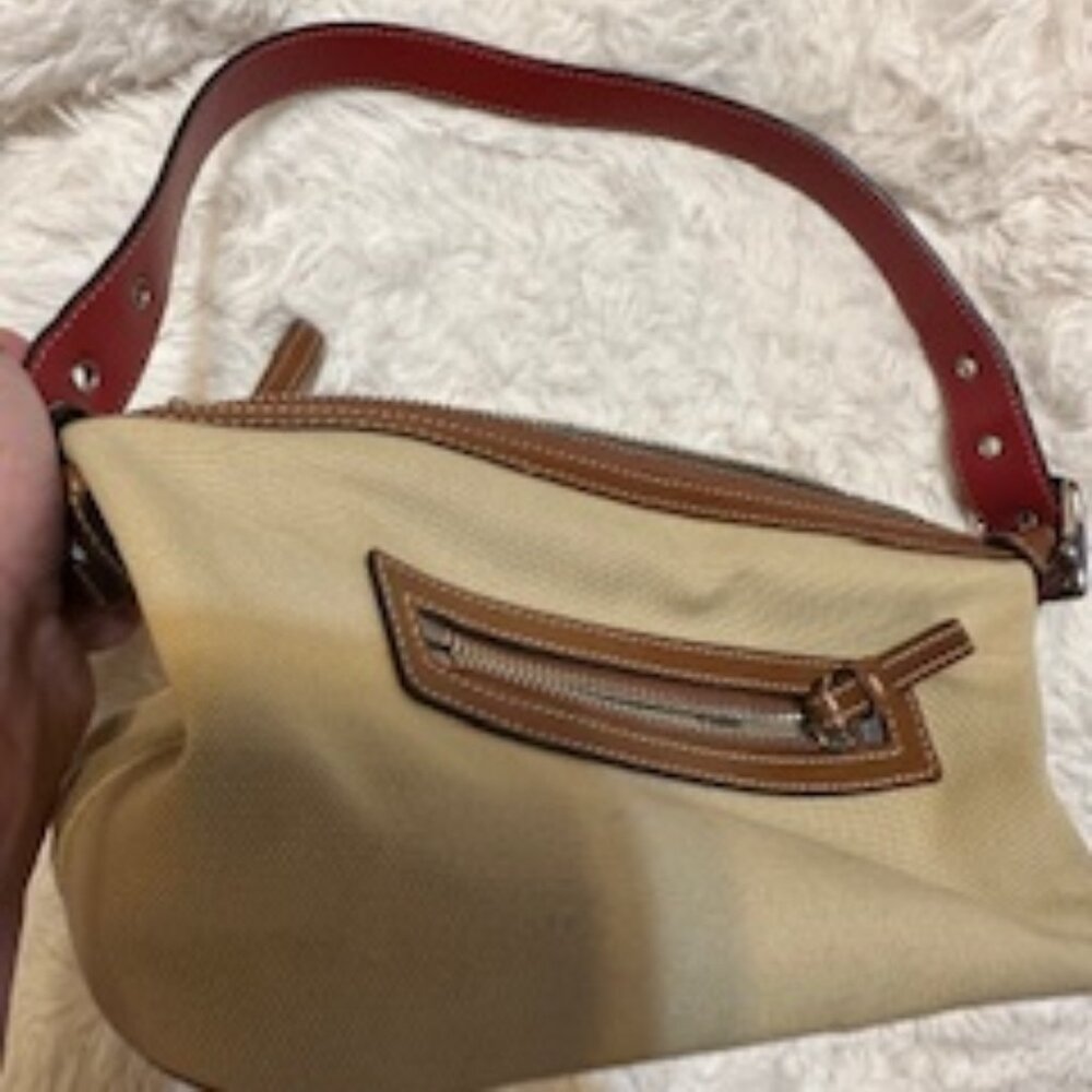 Vintage Coach Bag- Canvas with Leather Stripes - Picture 5 of 10